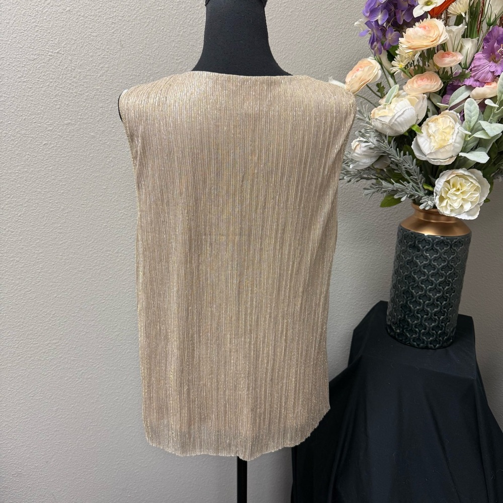 Christopher & Banks Gold Metallic Tiered Ruffle Tank Top L Holiday Party - Picture 3 of 8